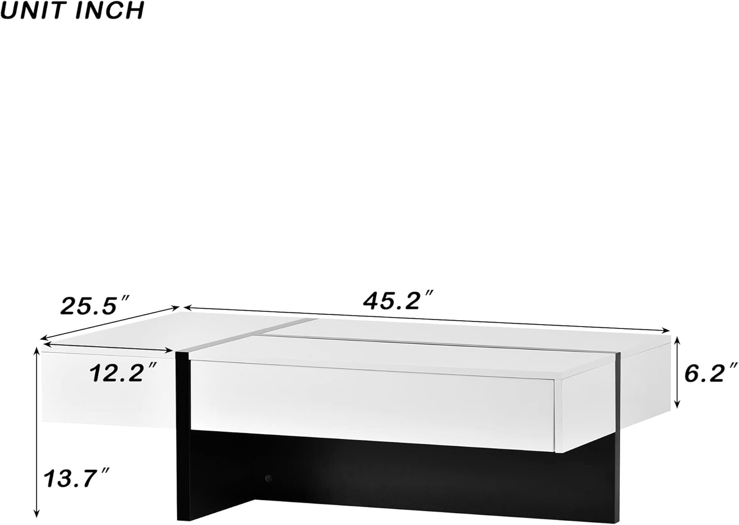 Merax Contemporary Rectangle Coffee Table, Modern High Gloss Surface, Living Room Furniture, White and Black