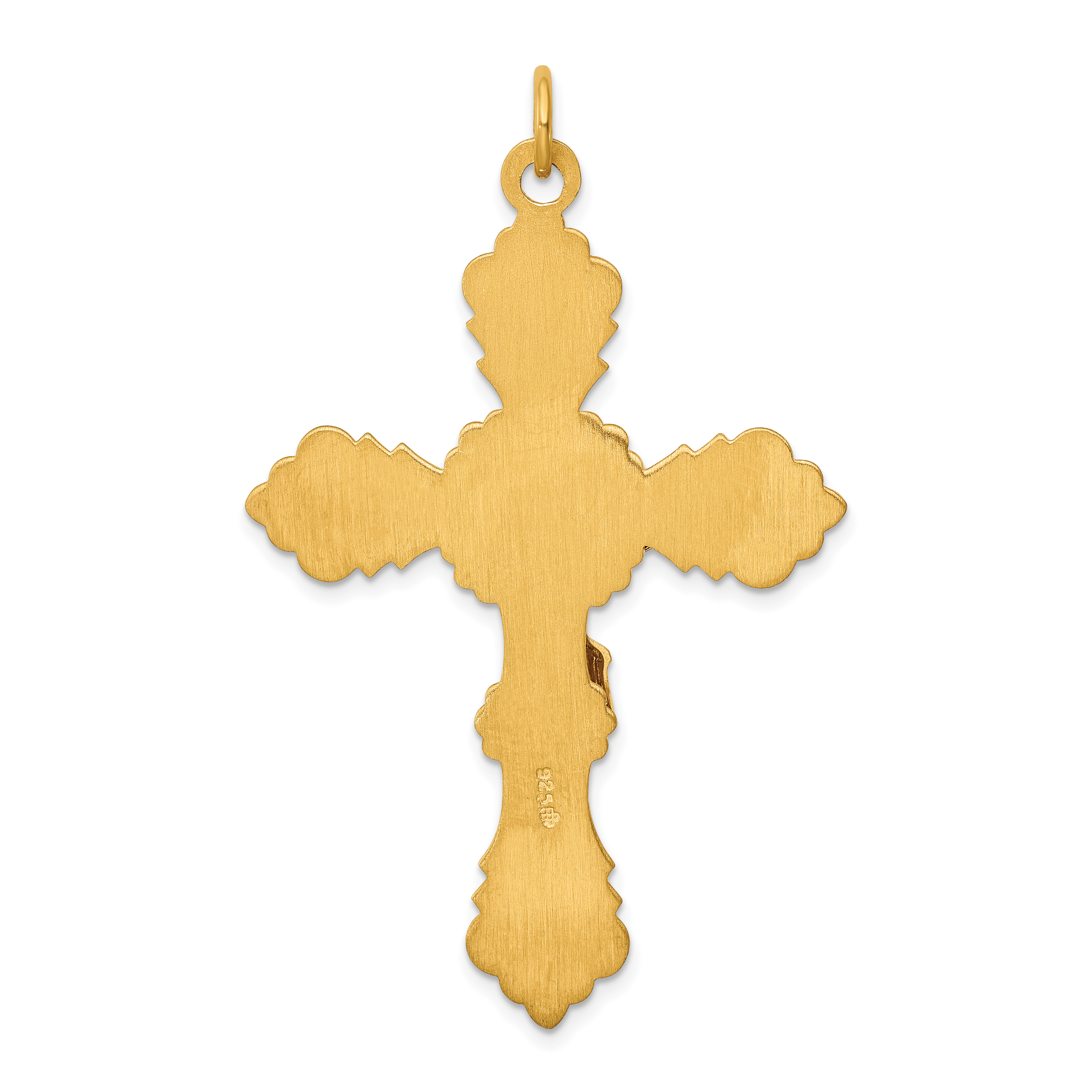 Carat in Karats Sterling Silver Polished Finish 24K Inri Crucifix Charm Pendant (55mm x 35mm) With Sterling Silver Cable Chain Necklace 20''