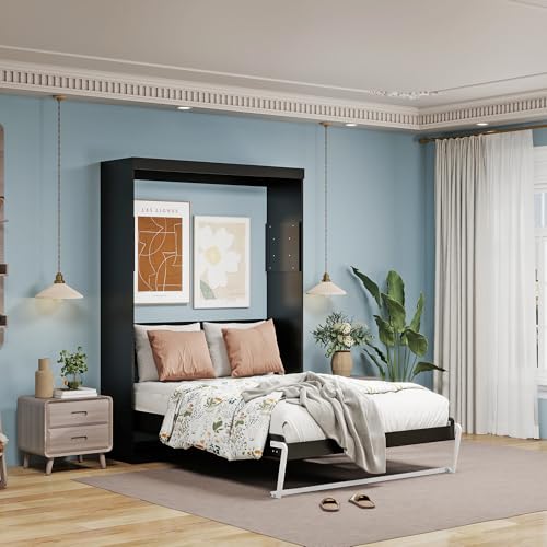 Black Wood Full Size Murphy Bed, Murphy Bed Full Space-Saving Wall Beds