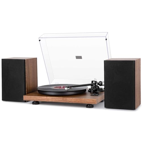 1 by ONE Bluetooth Turntable HiFi System with 36 Watt Bookshelf Speakers, Patend Designed Vinyl Record Player with Magnetic Cartridge