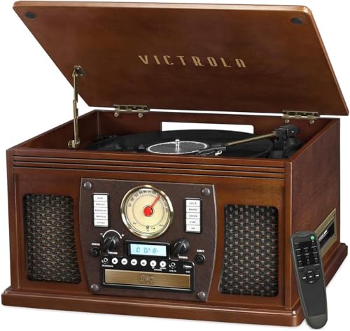 Victrola Navigator 8-in-1 Bluetooth Record Player with Built-in Speakers– 3 Speed Turntable, CD Player, Cassette, FM Radio, USB, RCA Out