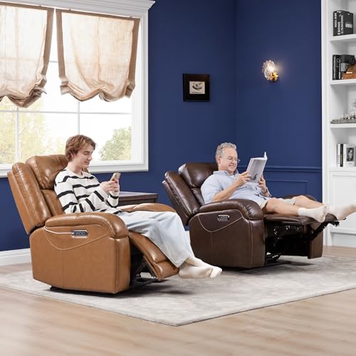 Watson & Whitely Genuine Leather Power Recliner Chairs for Adults, Wall Hugger RV Recliner with Power Headrest & Charging Ports