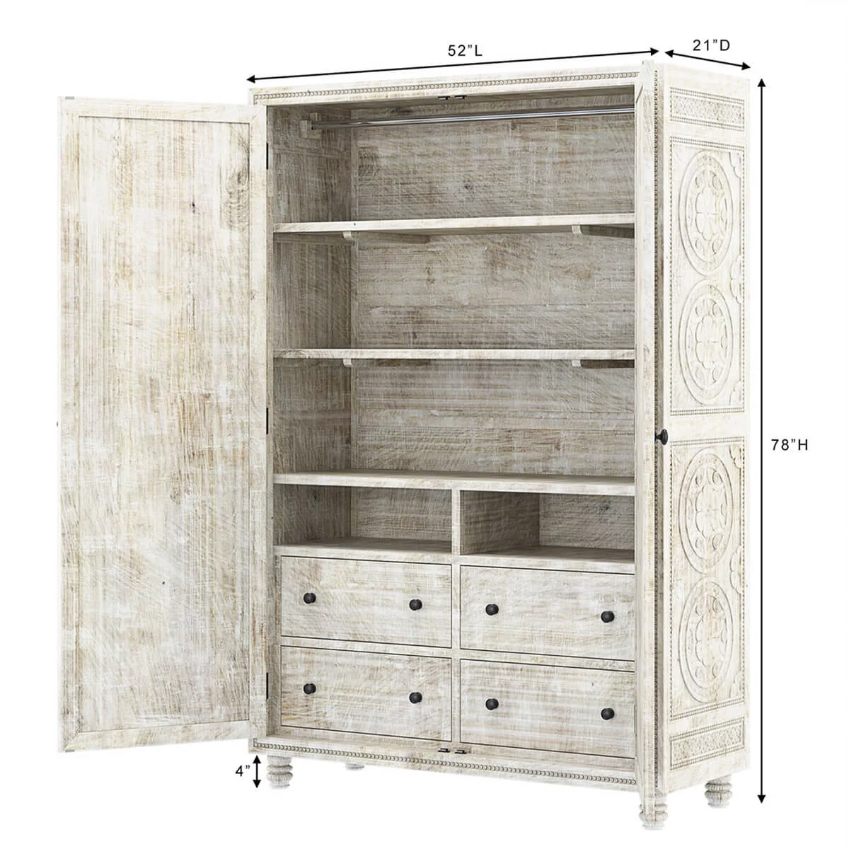 KHALIFA Hand carved Wardrobe Armoire