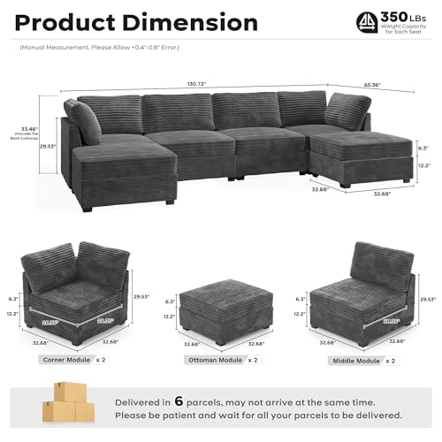 ovios 130.7" Modular Sectional Sofa Couch, U-Shaped Cloud Couches with 2 Ottomans Chaise