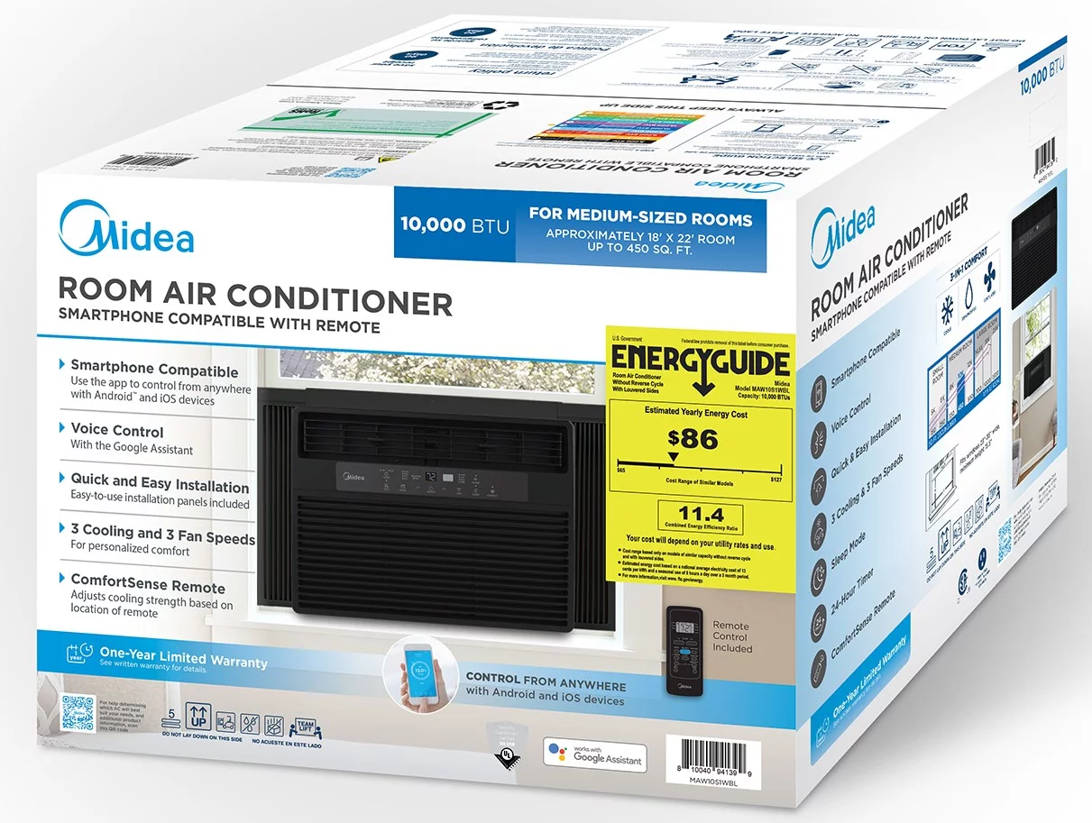 Midea 10,000 BTU 115V Smart Window Air Conditioner with Comfort Sense Remote, Black, MAW10S1WBL