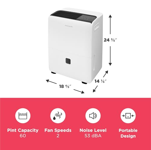 Frigidaire 50-Pint Portable Dehumidifier with Wi-Fi and Energy Star Certification for Medium/Large Rooms & Basements, Custom Humidity Control