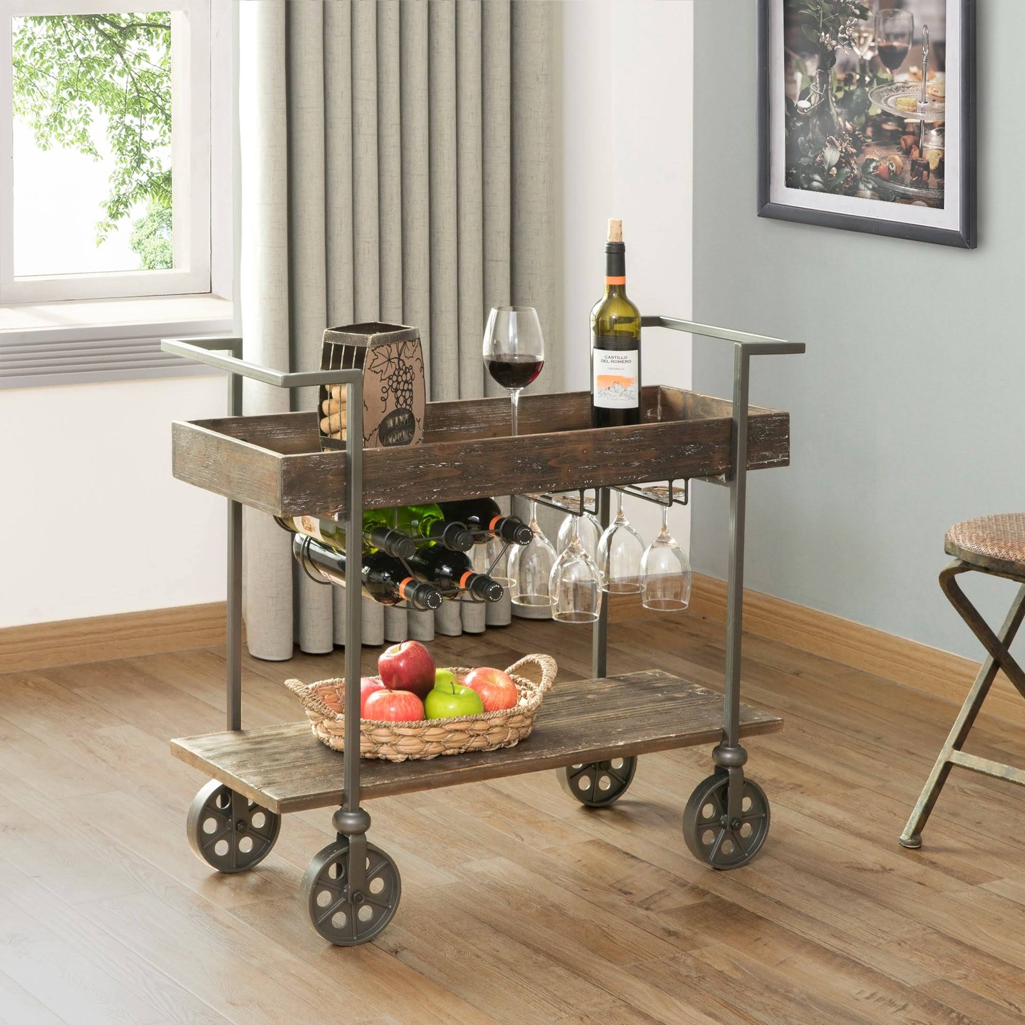 FirsTime Factory Row Industrial Farmhouse Wheeled Bar Cart - Black