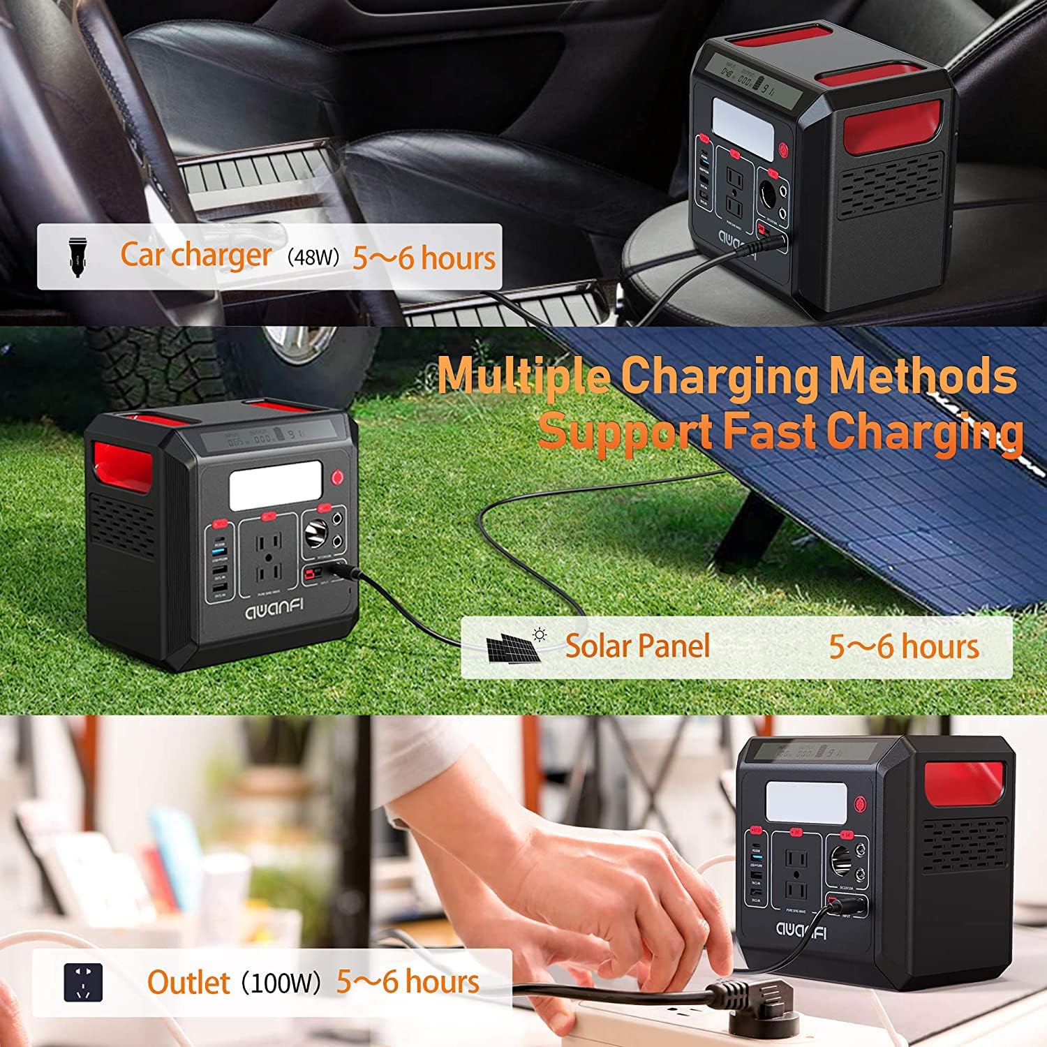 Portable Power Station 500W, AWANFI 518.4Wh Solar Generator with 110V Pure Sine Wave AC Outlets, 12V Regulated DC, USB PD Output