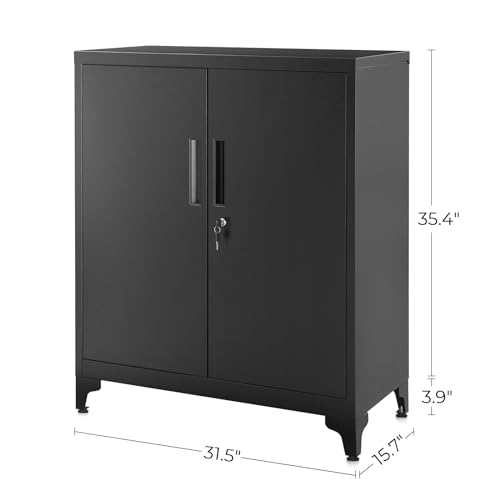 SONGMICS Garage Cabinet, Metal Storage Cabinet with Doors and Shelves, Office Cabinet for Home Office, Garage and Utility Room, Grey UOMC013G01