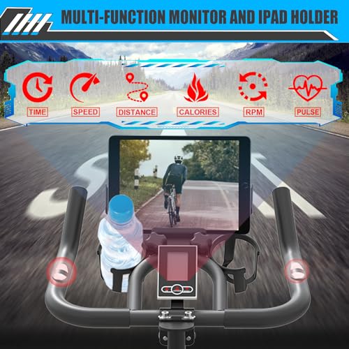 GEONEO Exercise Bike, Exercise Bike for Home, Stationary Indoor Cycling Bike Cardio Gym with pad Holder and LCD Monitor