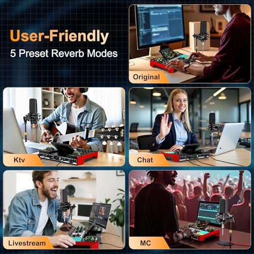 Podcast Microphone Bundle with Live Sound Card Audio Mixer