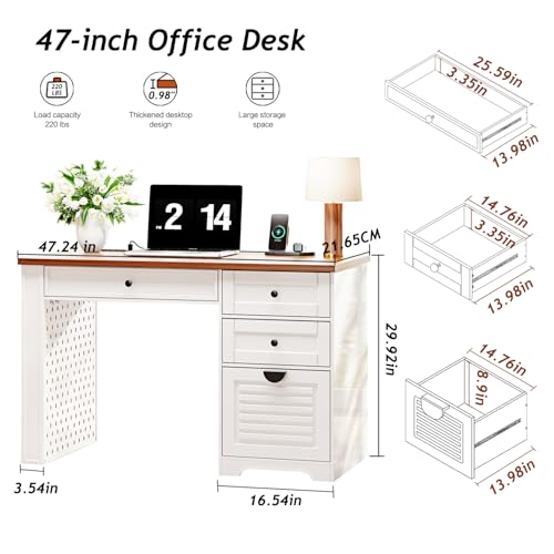 59" Home Office Desks, Executive Desk, Farmhouse Computer Desk with 7 Drawers and Charging Station, File Drawer, Rustic Computer Writing Desk