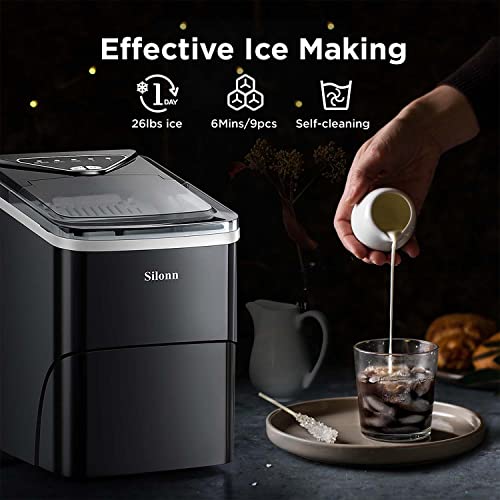 Nugget Ice Maker Countertop, Silonn Chewable Pellet Ice Machine with Self-Cleanin Function, 33lbs/24H Portable Ice Makers for Home Kitchen Officce