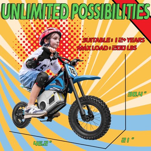 KerryYoo 36V 350W C11 Electric Dirt Bike for Kids 8-14, Up to 16MPH Off-Road Electric Motorcycle with Explosion-Proof Tires, Twist Grip Throttle