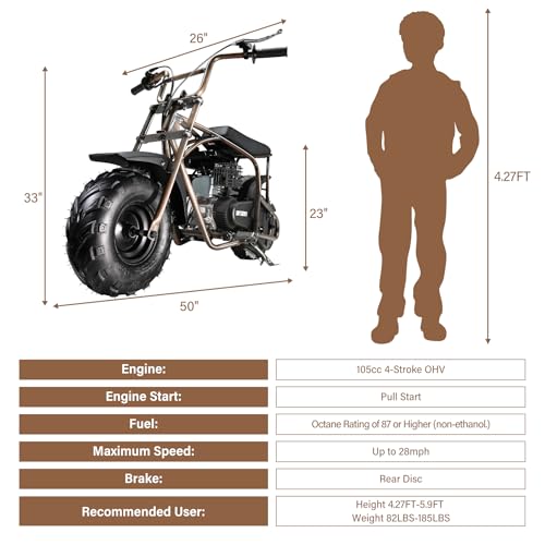 Oryxearth Mini Dirt Bike for Kids, 105CC 4-Stroke Kid Gas Powered Off-Road Pocket Pit Trail Motorcycle W/EPA Approved