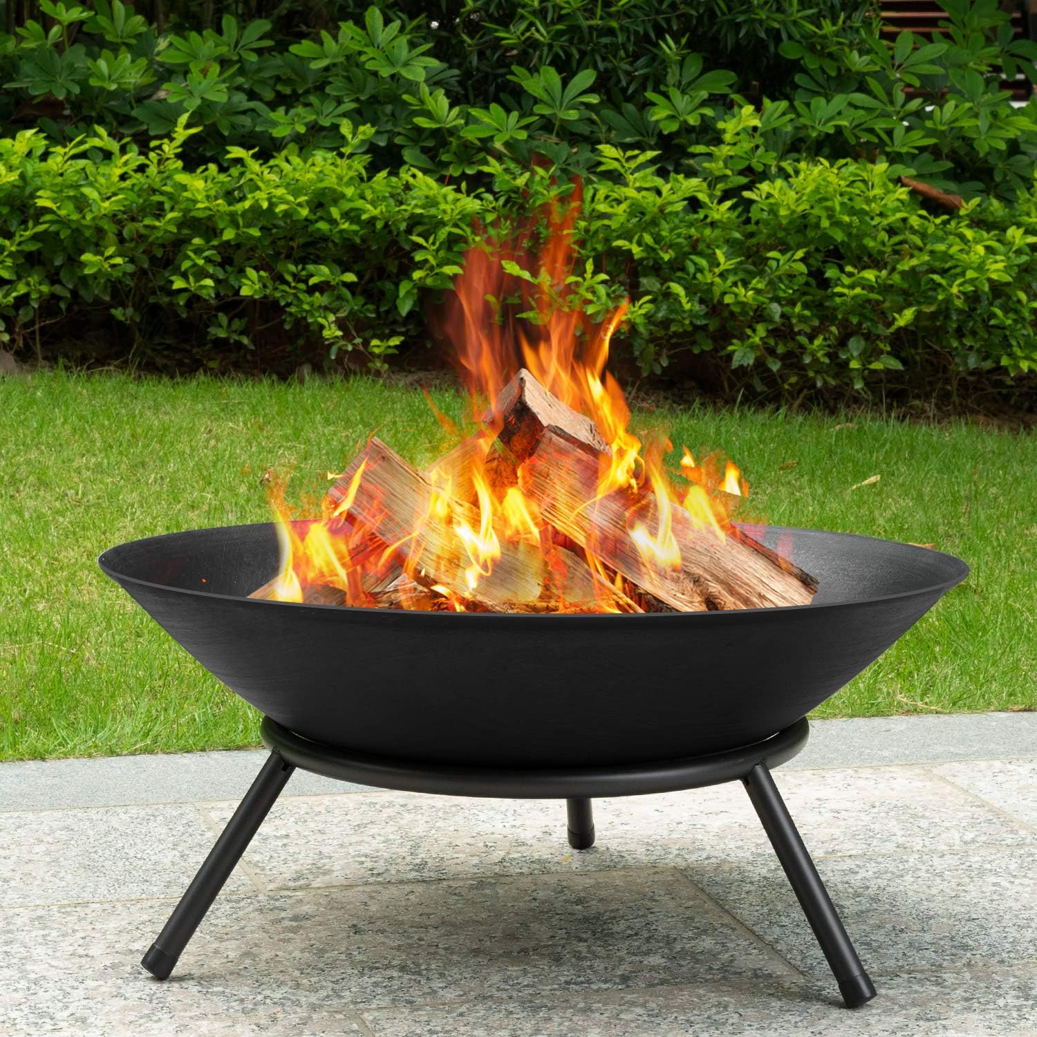 AMAGABELI GARDEN & HOME Fire Pit Outdoor Wood Burning Portable Folding 22in Firepit Firebowl Fireplace Poker Spark Screen Retardant Mesh Lid Deep