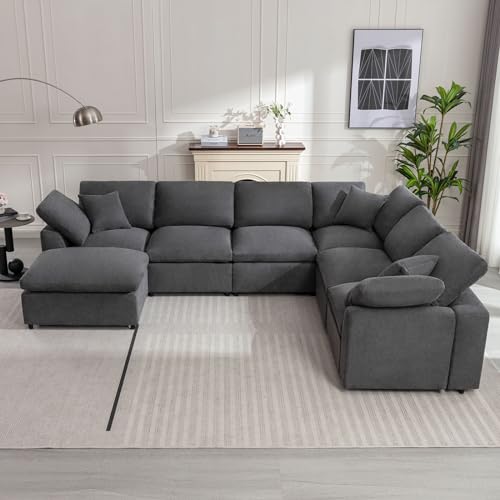 Cloud Couch Modular Sectional Sofa Modern Oversized Couches with Ottoman 7 Seater L-Shaped Sofas Comfy Couches for Living Room Spacious Space