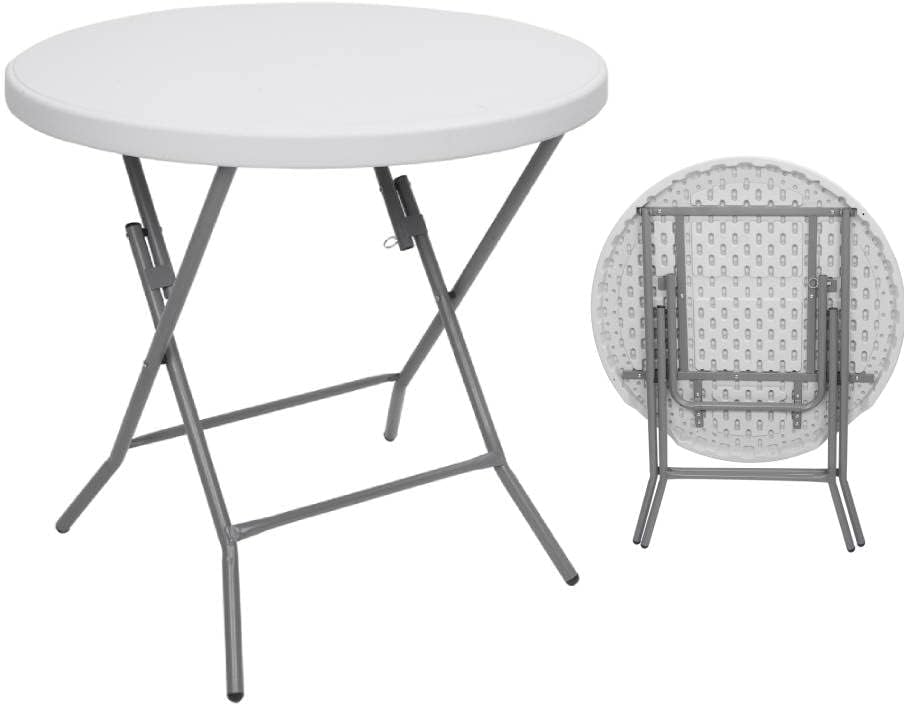 VINGLI 48 Round Bi-Folding Commercial Table, 4 Feet Portable Plastic Dining Card Table for Kitchen or Outdoor Party Wedding Event, White Granite