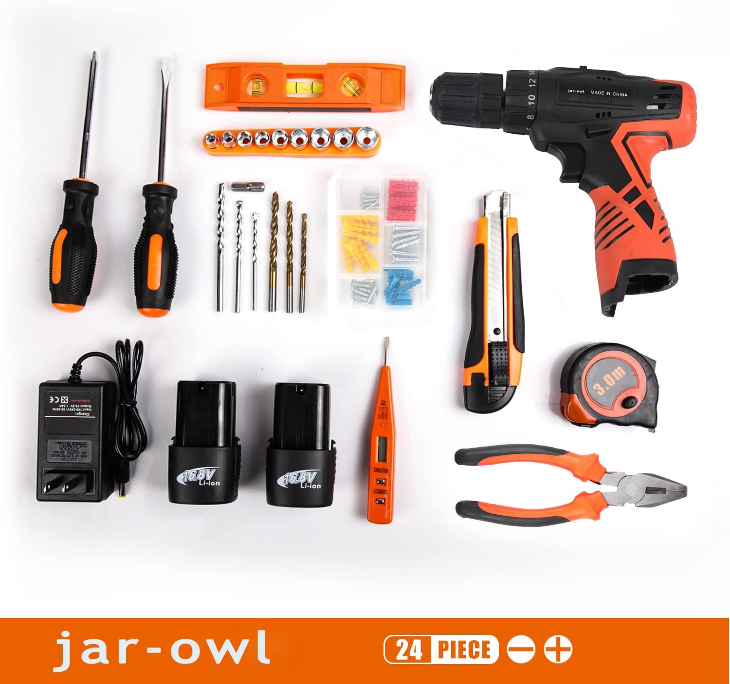 jar-owl Power Tools Combo Kit With 16.8V Cordless Drill for 48 Accessories Home Cordless Repair Kit Tool Set Pack of 2
