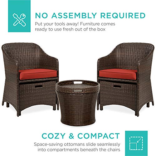 Best Choice Products 5-Piece Outdoor Patio Furniture Set, No Assembly Required Wicker Conversation Bistro & Storage Table for Backyard, Porch
