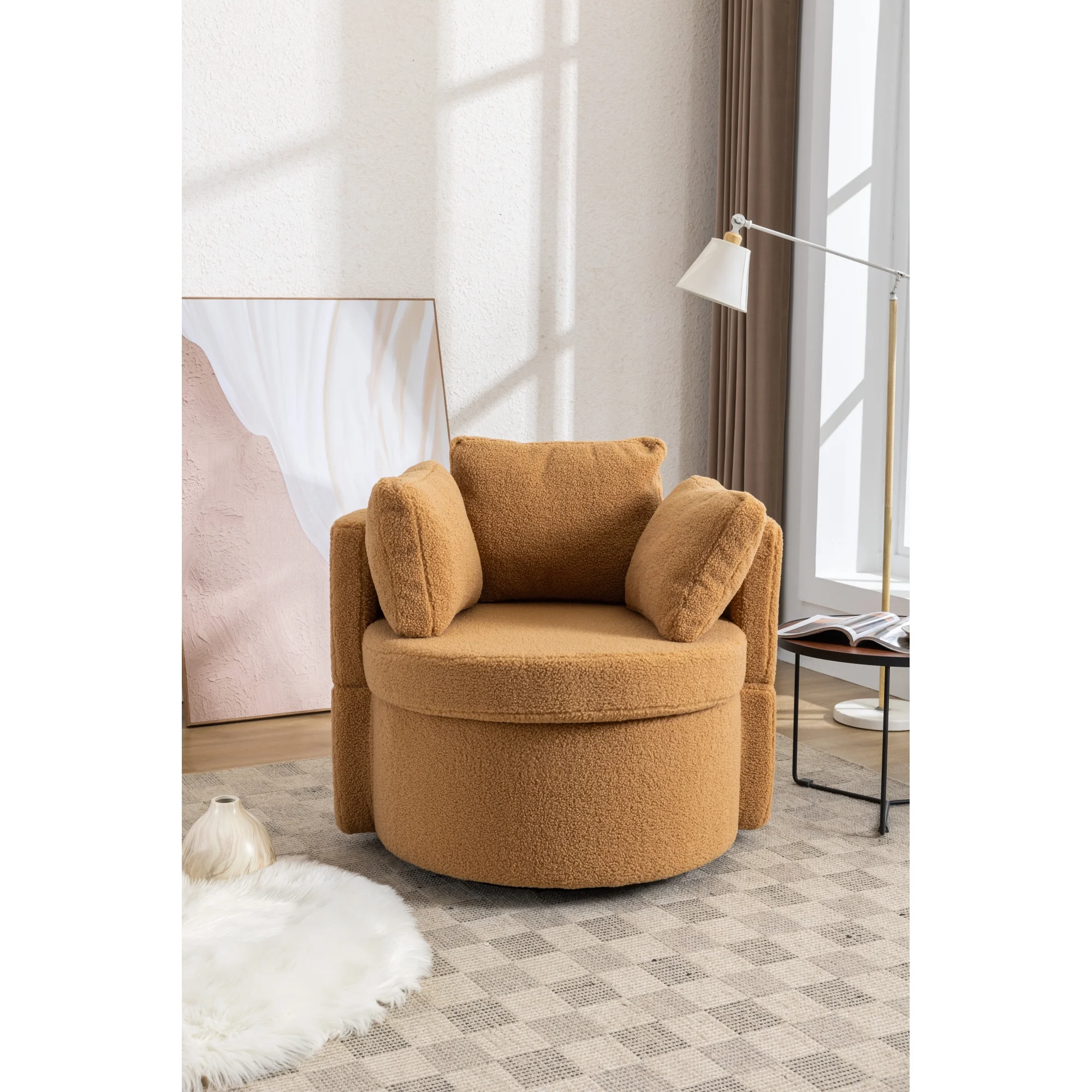 Swivel And Storage Chair For Living Room,Brown