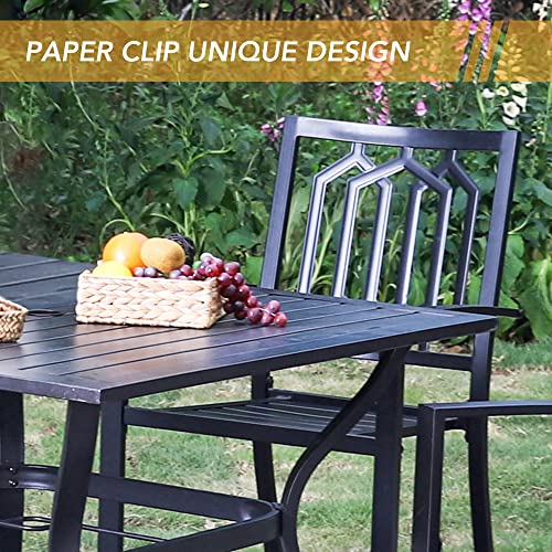 PHI VILLA Stackable Wrought Iron Patio Dining Chairs - Set of 2 Black Outdoor Chair Bistro Metal Chairs, Support 300 LBS