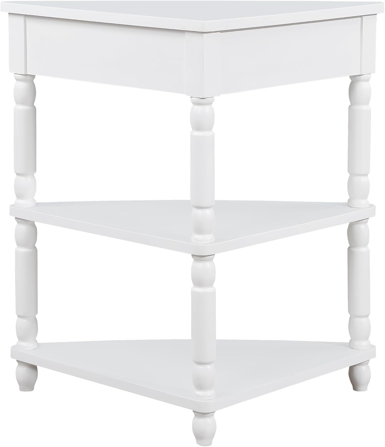White Corner Table Accent Cabinet: Small End Table with Shelves Drawer