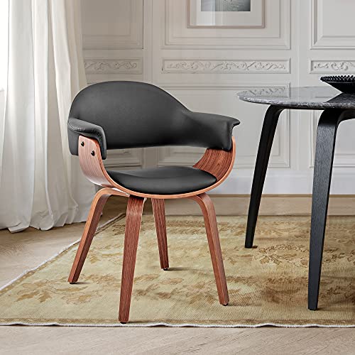Armen Living Adalyn Faux Leather and Wood Dining Room Accent Chair, Cream/Walnut 19D x 25W x 30H in