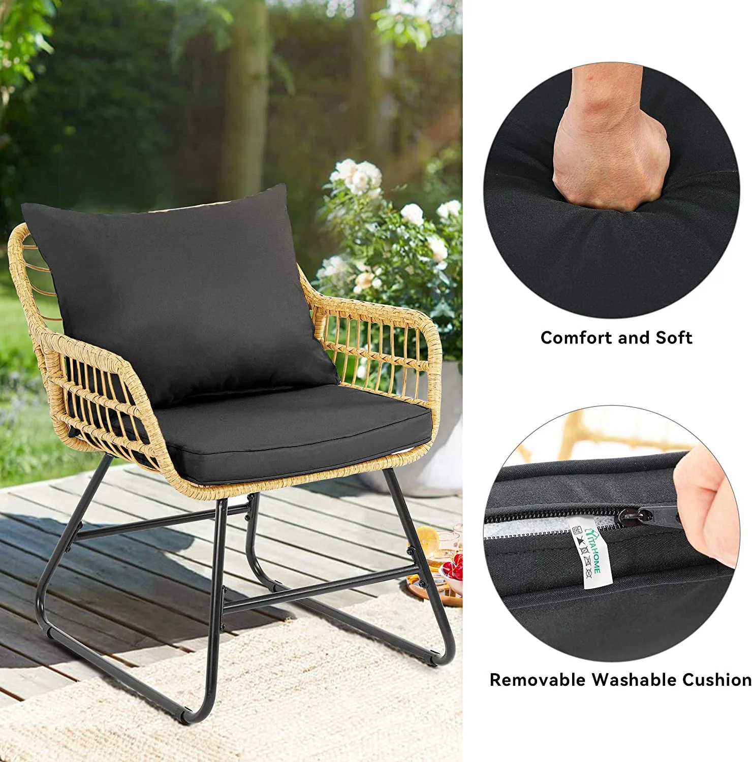 Dextrus 4-Piece Patio Furniture Wicker Outdoor Bistro Set, All-Weather Rattan Conversation Loveseat Chairs for Backyard
