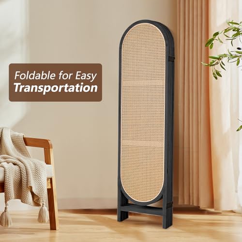 3 Panel Room Dividers and Folding Privacy Screens, Hand-Made Rattan Room Divider with Bi-Directional Hinge
