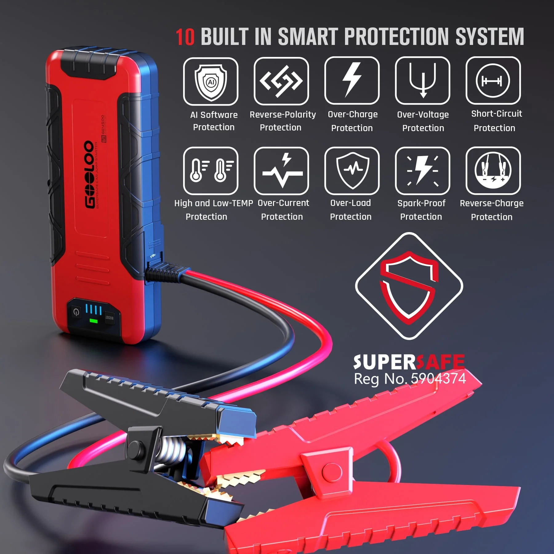 GOOLOO Car Battery Jump Starter,4500A Peak Jump Starter with USB Quick Charge (for 10L Gas or Up to 8L Diesel)