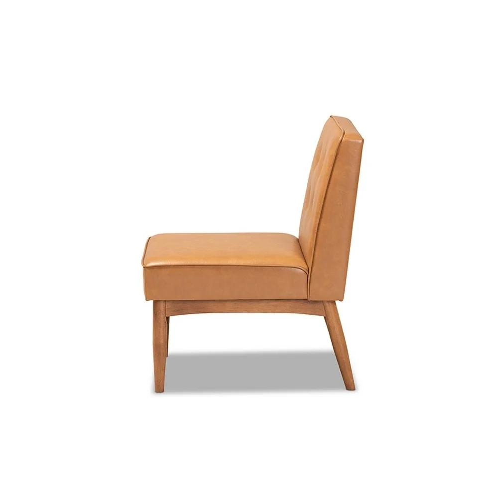 Arvid Mid-Century Modern Tan Faux Leather Upholstered and Walnut Brown Finished Wood Dining Chair
