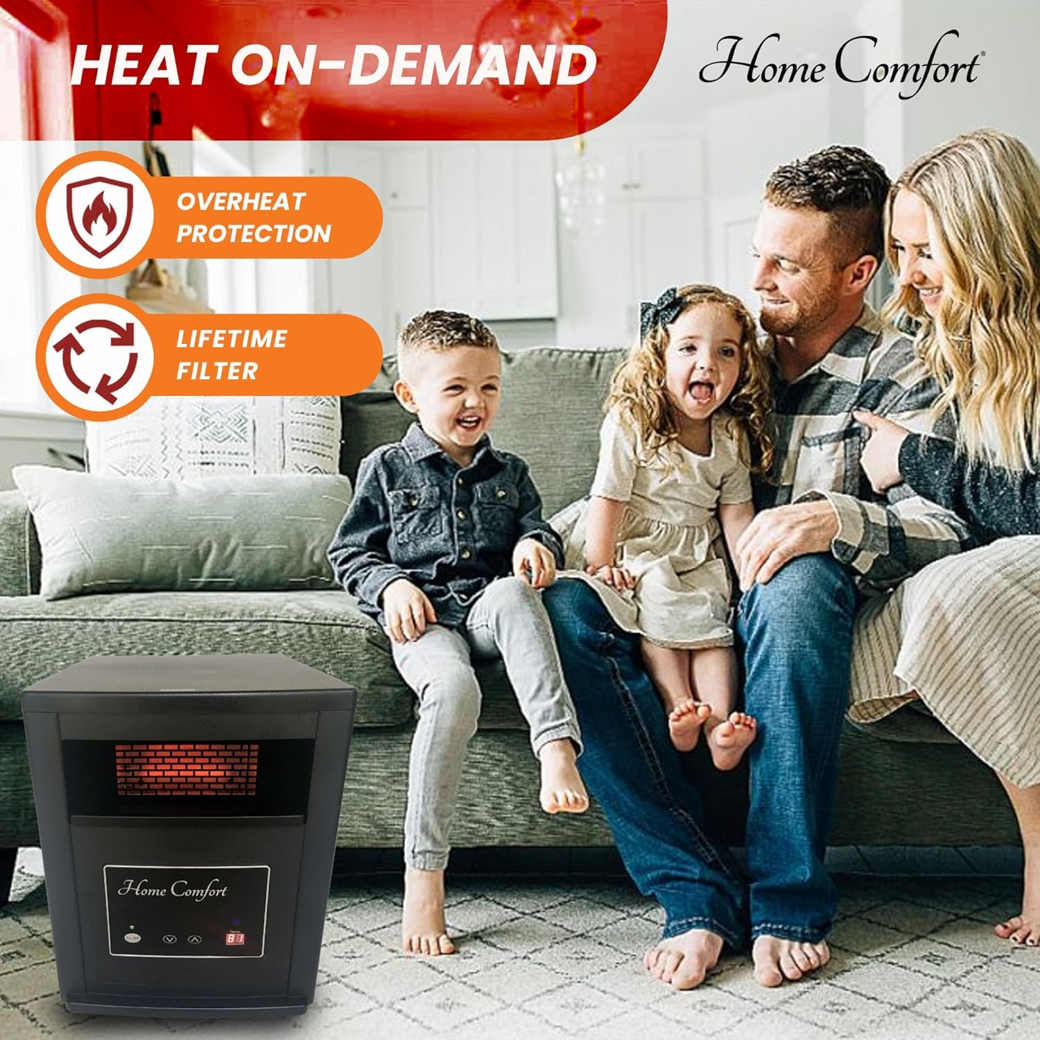 Home Comfort 1500w Infrared Heater - Energy Efficient Space Heater for Year-Round Indoor Warmth, With Thermostat and Remote Control