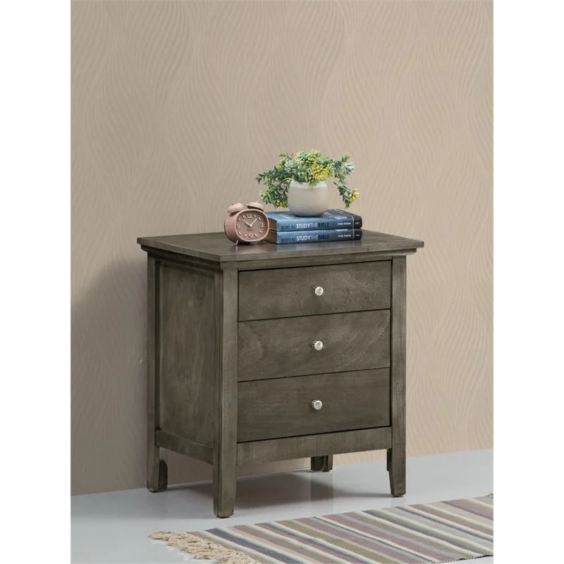 Home Square 3-Piece Set with King Bed 5-Drawer Chest and Nightstand in Gray