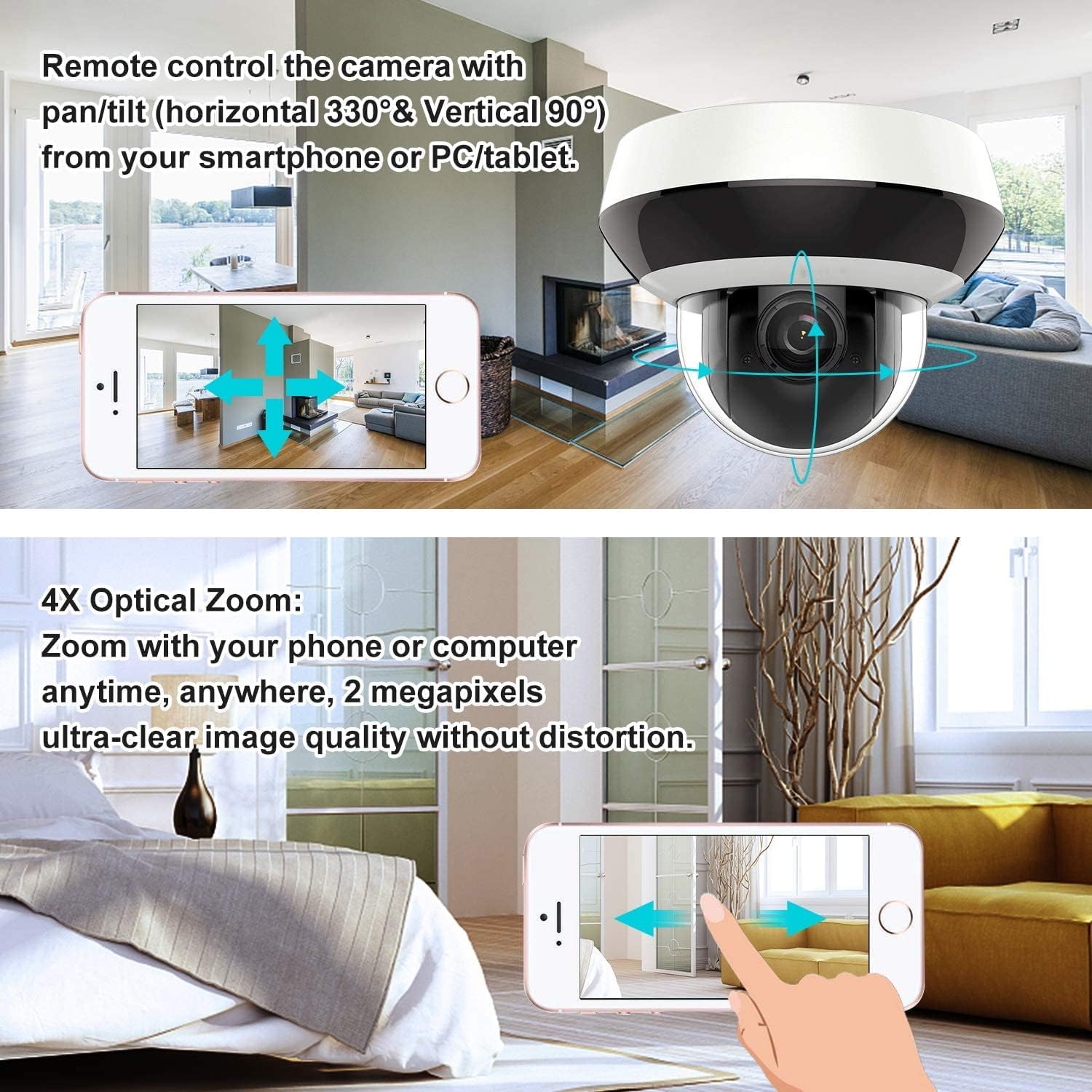 Anpviz 4.0MP POE IP PTZ Dome Camera Compatible with Hikvision ,4X Optical, 16X Digital Zoom, H.265+ Outdoor Mini Security Camera with Audio, Alarm