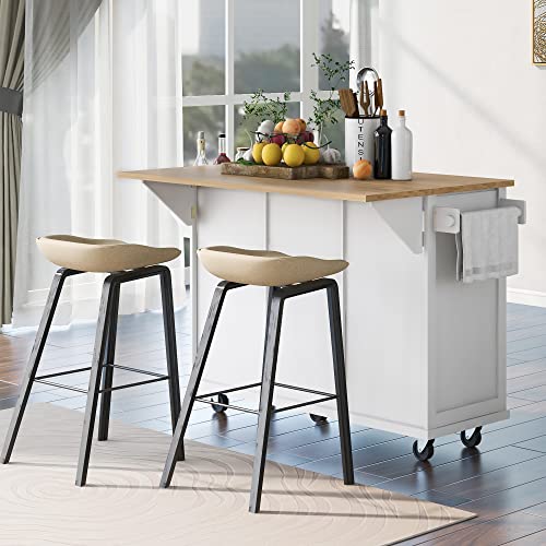 Rolling Kitchen Island with Drop Leaf & Power Outlet, Large Kitchen Islands Cart on Wheels