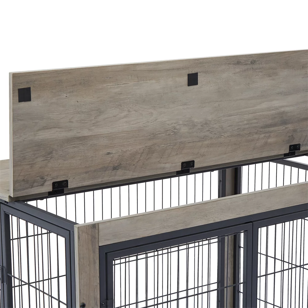 Lausatek Double Doors Wire Wood Dog Kennel Indoor with Divider Panel,Wooden Dog Crate Furniture,Dog Crate End Table with Tray