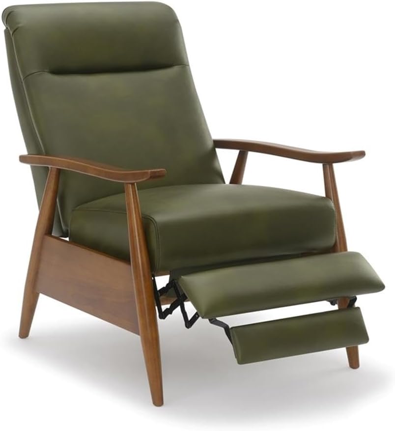 Solaris Fern Green Faux Leather Wood Arm Push Back Recliner