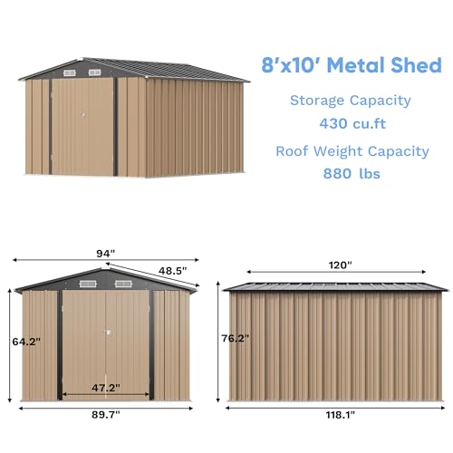 Greesum 5×3 FT Outdoor Storage Shed, Metal Storaged Sheds Without Floor, Tool Sheds with Lockable Doors and Sloping Roof for Garden, Patio, Backyard