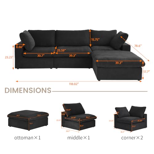 160.6" Cloud Couch Modular Sectional Sofa for Livingroom,Oversized Convertible Sofa with Storage Ottomans,6 Seat Wide Couches