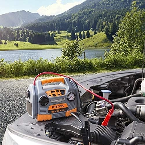 POTEK Jump Starter 900 Peak Amps Power Station with 150 PSI Air compressor with 2.4A USB Port