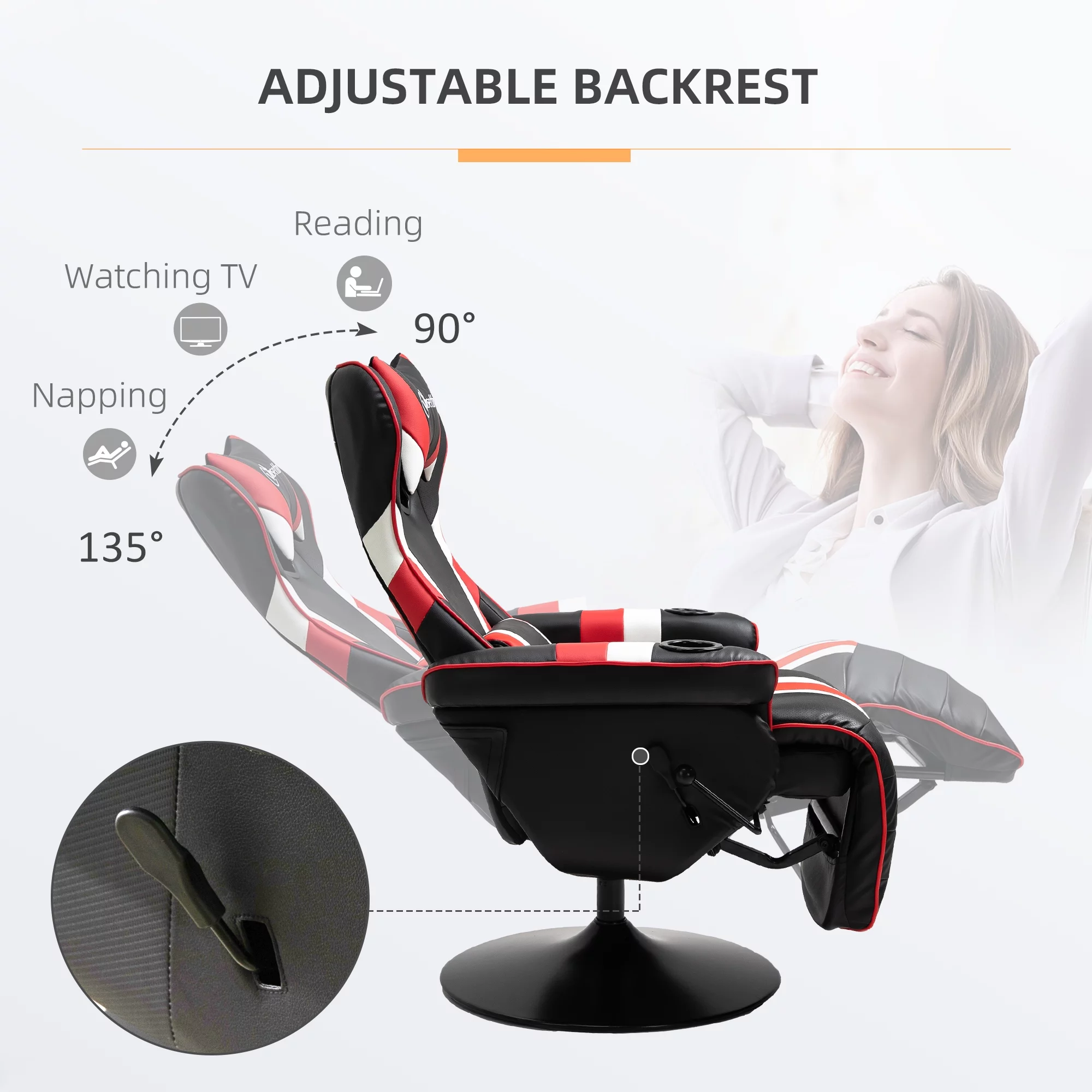 Vinsetto Gaming Chair, Racing Style Computer Recliner with Lumbar Support, Footrest and Cup Holder, Black/White/Red