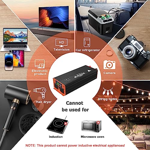 3000 Watt Power Inverter, Car/Home 12V DC to 110V AC Converter, with LED Display, Dual AC Outlets, USB Port, Dual Smart Fans, Cables Included
