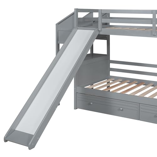 Harper & Bright Designs Bunk Beds Twin Over Full Size, Bunk Bed with Trundle,Storage Shelf and Stairway