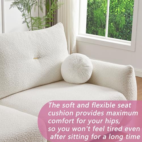 90“ Lambwool Cloud Couch for Living Room,Oversized 2-Seater Loveseat Sofa with Cushions and Ball Pillows for Living Room Apartment Home Office (Beige)