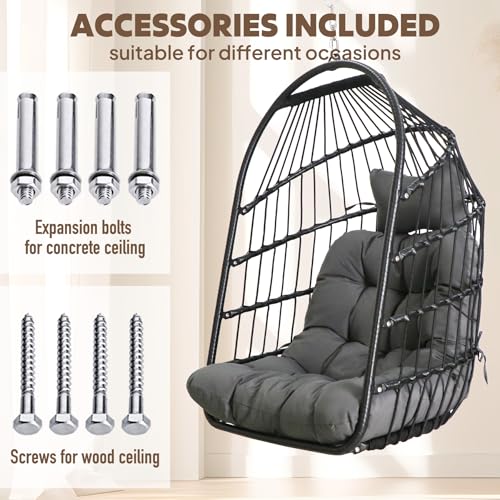 Chihee Egg Chair Foldable Wicker Rattan Hanging Chair Swing Chair Indoor Outdoor Patio Wicker Chair Hammock Chair with Stainless Steel Hanging Kit