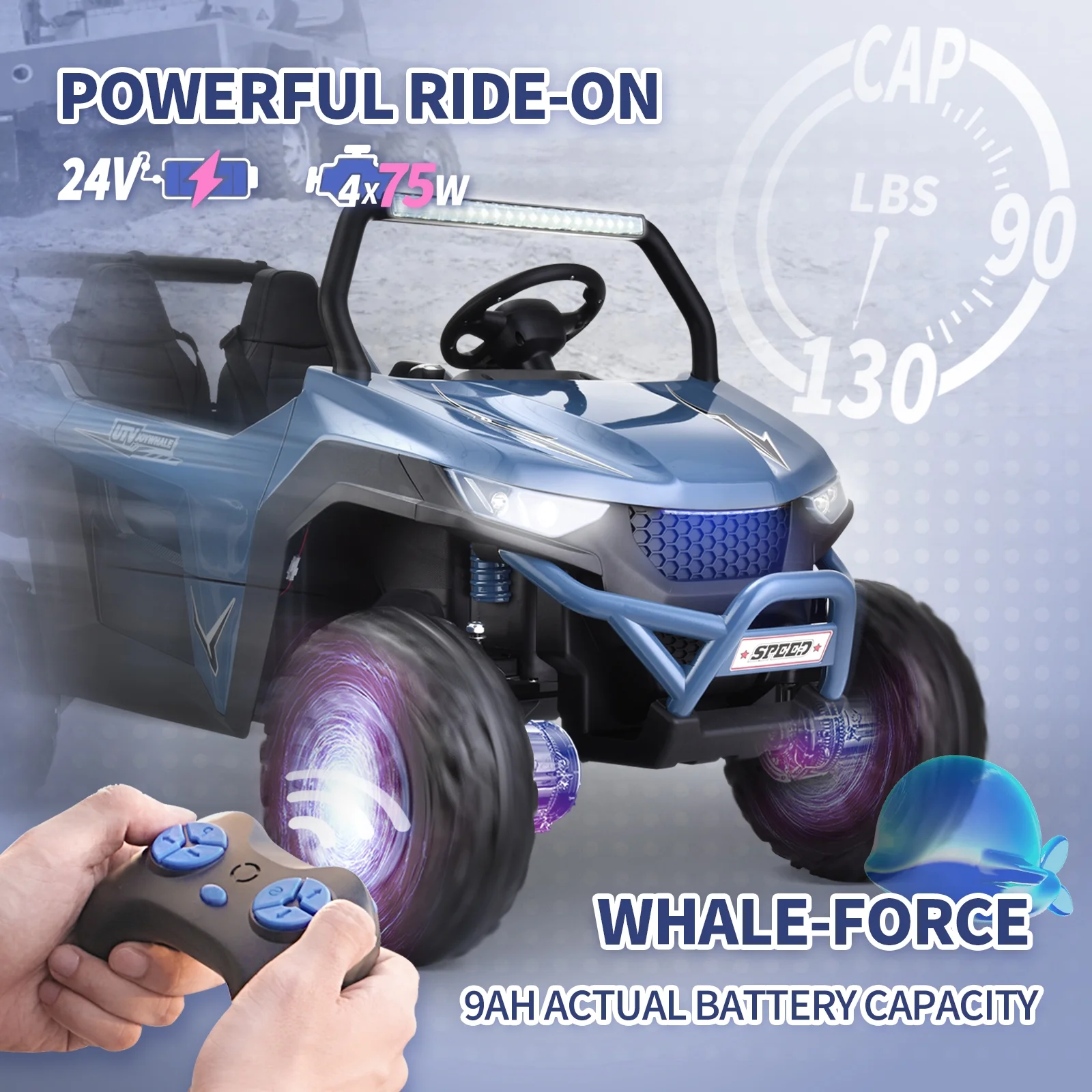 Joywhale 24V 2 Seater Kids Ride on UTV Car Powerful Electric Vehicle, with Big Battery, 4x75W Strong Motor, Remote Control, Suspension & EVA Wheels
