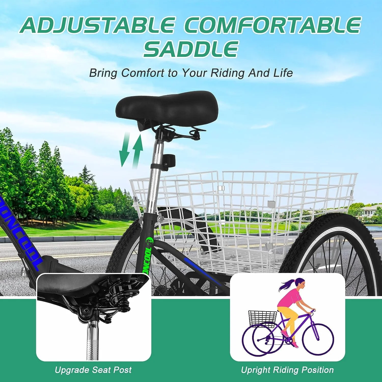 MOONCOOL Adult Folding Tricycle for Adults, 7 Speed 20/24/26 inch 3 Wheels Bikes with Basket, Foldable Tricycle for Adults, Women, Men, Seniors