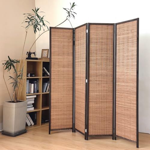 4 Panel Room Divider Screen,5.6 FT Tall Bamboo Panel Divider Folding Privacy Screen,Freestanding Room Divider for Room Seperation,Brown