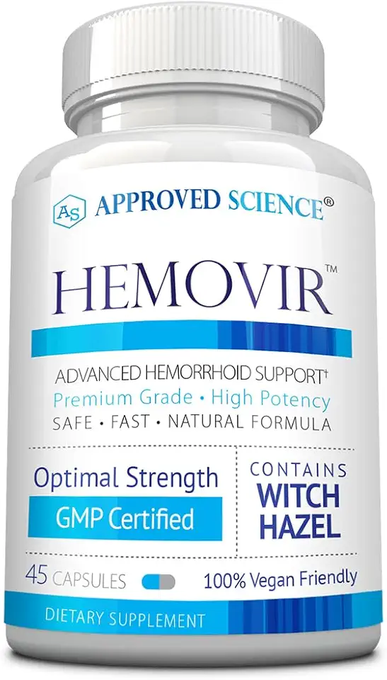 Approved Science Hemovir - Hemorrhoid Support Supplement - Witch Hazel, Horse Chestnut - 45 Capsules - 1 Bottle - Vegan - Kansas Nuitrition - HNZSDS